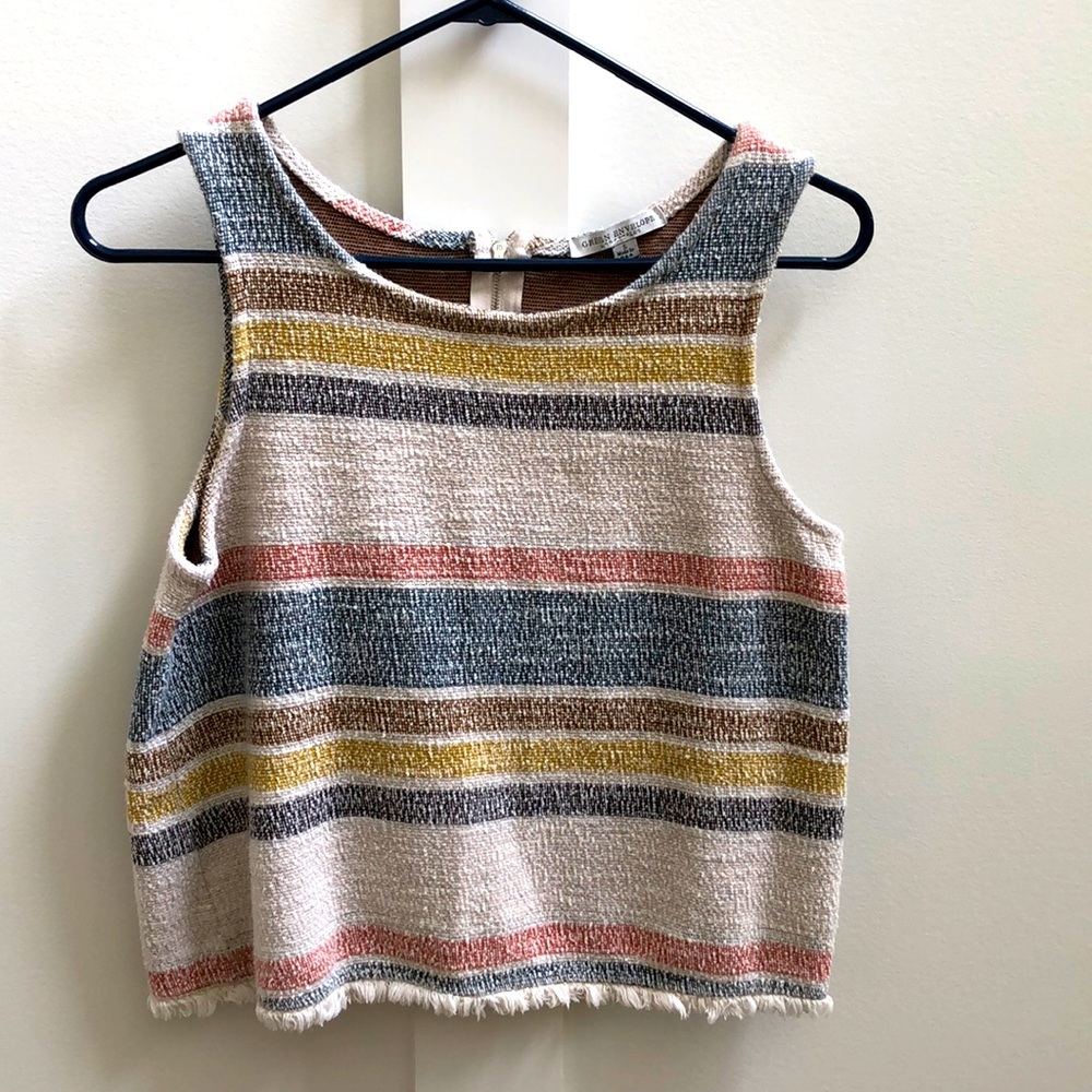 Green Envelope Woven Tank Top Fringed Hem Size Small
